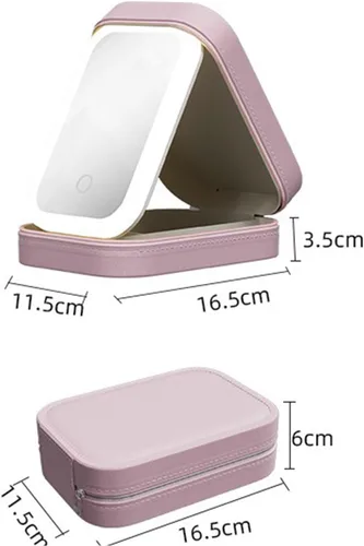 Vista 9 de Caja de almacenamiento de maquillaje integrada con espejo de llenado de luz, estuche cosmético ligero complementario LED, caja de almacenamiento