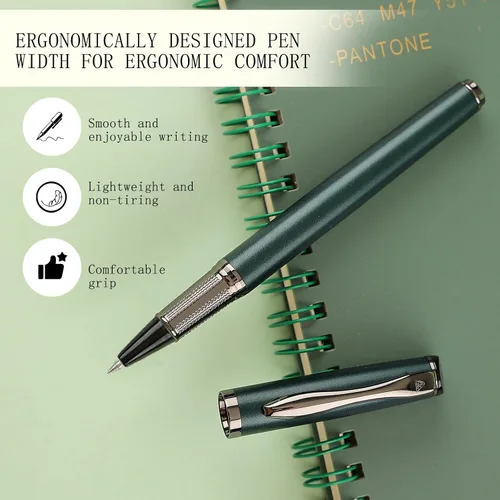 Vista 5 de Bolígrafo de tinta líquida con cuerpo de metal de lujo, diseño elegante y escritura suave, bolígrafo de regalo con estuche para hombres y mujeres, 2