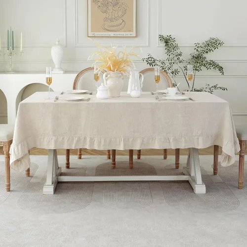 Vista 53 de Linen World - Mantel de lino de otoño de 90 x 60 pulgadas, mantel rectangular lavable de lino francés para comedor, al aire libre, bodas