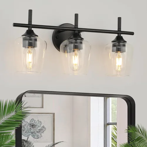 Vista 11 de Accesorios de luz de baño de 2 luces, Luz de tocador moderna negra, Lámpara de pared de baño para espejo, cocina, dormitorio, pasillo, sala