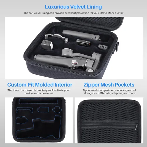 Vista 4 de Estuche de almacenamiento compatible con DJI Osmo Mobile 8 / 7P / 7 Gimbal estabilizador Accesorios (negro)