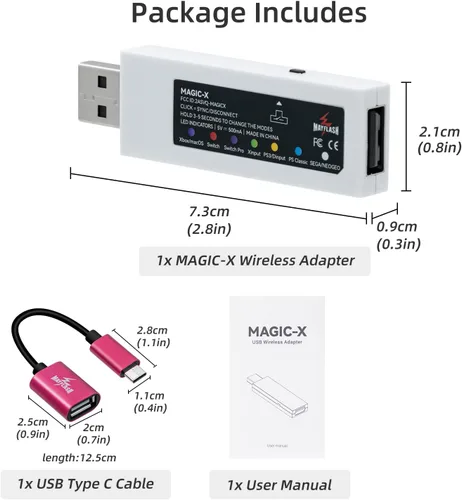 Vista 4 de Tolesum Mayflash Magic-X - Adaptador de controlador USB inalámbrico Bluetooth para NS Switch, Xbox Series SX, Xbox One, macOS, PC, Raspberry Pi