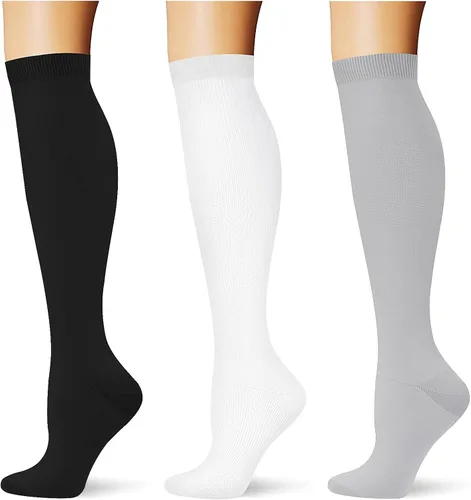 Vista 21 de (3 pares) Calcetines de compresión 20-30 mmHg, calcetines largos hasta la rodilla para mujeres y hombres, soporte atlético, para viajes y uso diario