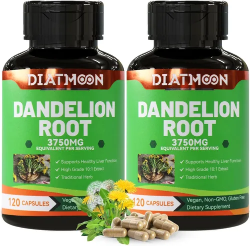Vista 7 de Suplemento de raíz de diente de león 3750 mg, 100% vegetariano, sin OMG, sin gluten, 120 cápsulas, suministro para 4 meses