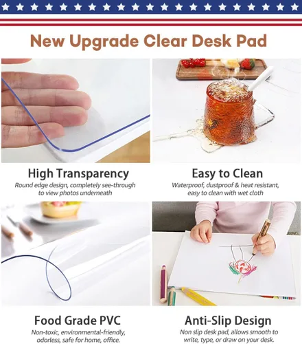 Vista 4 de RostiKong Protector transparente de escritorio de 14 x 24 pulgadas, protector de mesa de PVC transparente para escritorio, protector de mesa