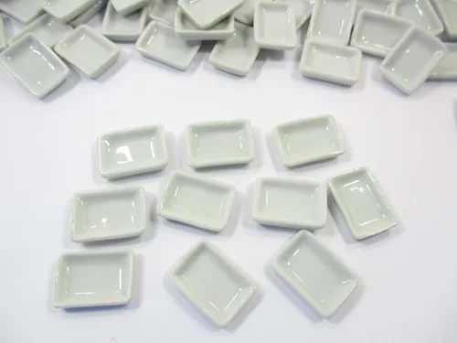Vista 3 de Casa de muñecas Miniatura 20 Rectángulo Cerámica Platos Blanco Plato 0.8 in Utensilios de cocina 3387