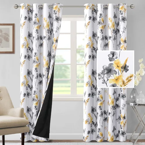 Vista 66 de H.VERSAILTEX - Cortinas 100% blackout con estampado floral de cattleyas, 45 pulgadas de largo, juego de 2 paneles térmicos con forro negro, a prueba