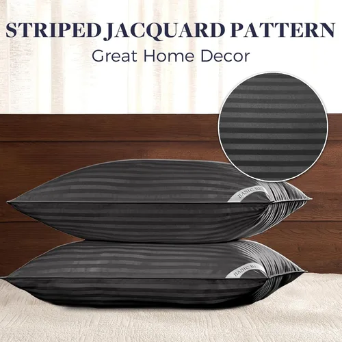 Vista 4 de Basic Beyond Almohadas de cama para dormir, juego de 2 almohadas de tamaño estándar, almohadas alternativas de plumón de lujo, color negro, 20 x 26
