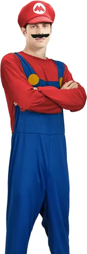 Vista 2 de Tappkice Disfraz de fontanero de Odyssey para adultos, disfraz de fontanero rojo y verde, sombrero de bigote, trabajo, Halloween, cosplay, uniforme