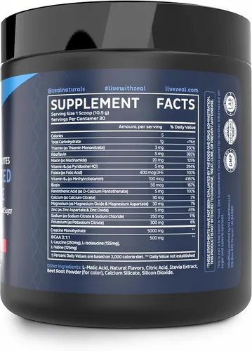 Vista 2 de Zeal Naturals Creatina con electrolitos y salud cerebral nootrópicos - 30 porciones Apoyo de las mujeres para energía, fuerza, concentración e