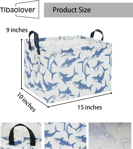 Vista 6 de Cesta rectangular de tiburón para niños, cesta de almacenamiento para bebés, lindo organizador de juguetes para niños, cesta para estante, libro