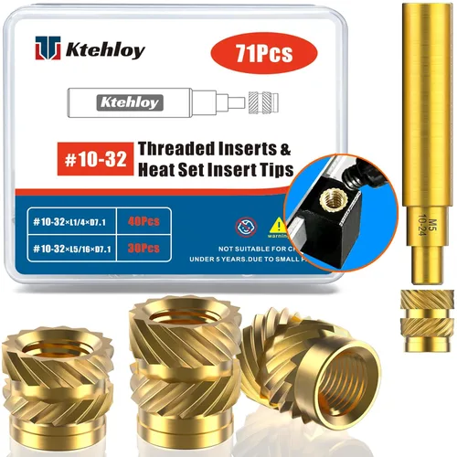 Vista 20 de 51 piezas de insertos roscados de 1/4"-20, kit surtido de tuercas moleteadas SAE de rosca hembra, inserto de calor de latón para impresión 3D piezas