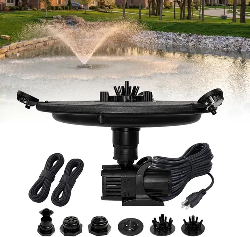 Vista 10 de Fuente flotante y aireador de 1/2 HP para estanques y lagos con cable de 100 pies 6,100 GPH, 9 spray patterns, Color-changing LED lights