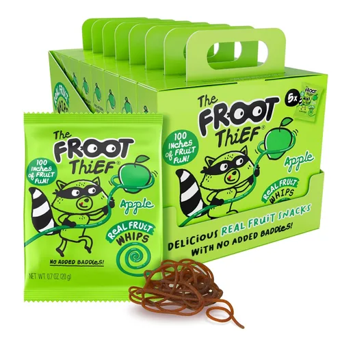 Vista 18 de THE FROOT Thief Golosinas de fruta real, sin frutos secos, perfectas para almuerzos escolares, bolsas individuales para niños, manzana, paquete de 5