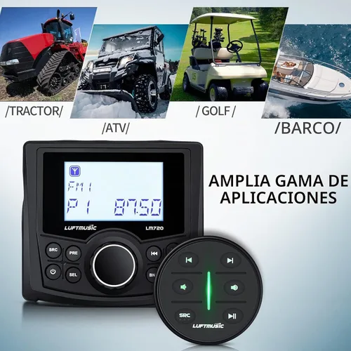 Vista 6 de Receptor de medios digitales marinos, sistema estéreo marino resistente a la intemperie con control remoto inalámbrico, pantalla LCD de matriz