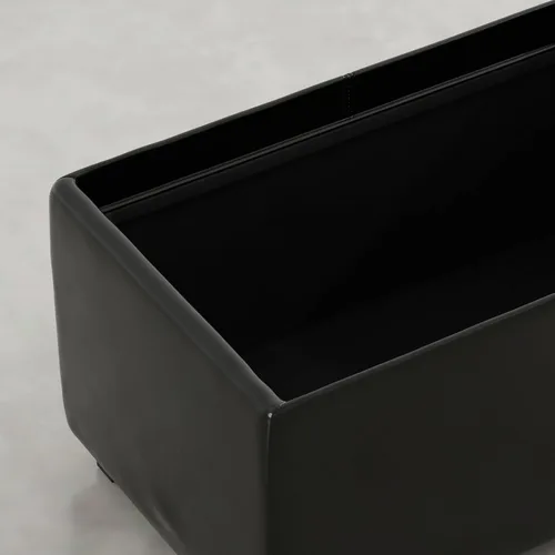 Vista 3 de SIMPLIHOME Avalon - Otomana de almacenamiento, otomana rectangular tapizada de cuero vegano de 42 pulgadas de ancho en color negro carbón, mesa
