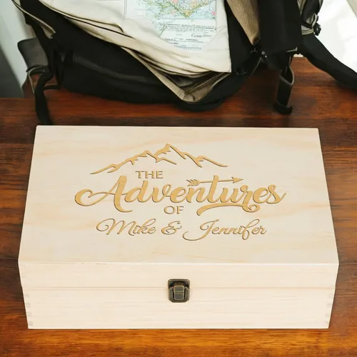 Vista 5 de Caja de Recuerdos de Madera Personalizada con Grabado Personalizado Caja de Memoria de Aventura para Parejas Recuerdos de Viaje Fotos Cartas - Cajas