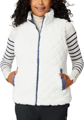 Vista 5 de Free Country Chaleco reversible acolchado de forro polar sherpa ligero con bolsillos con cremallera, chaleco de invierno para damas, aventura