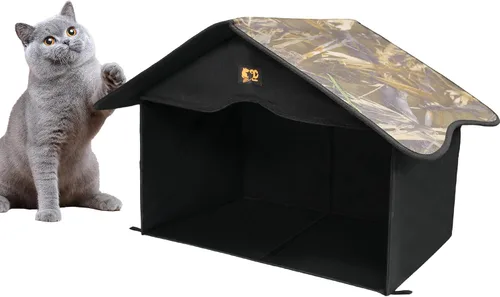 Vista 8 de Casa para Gatos al Aire Libre, Refugio Impermeable para Mascotas/Comedor, para Gatos Salvajes/Comunitarios (Camo1)