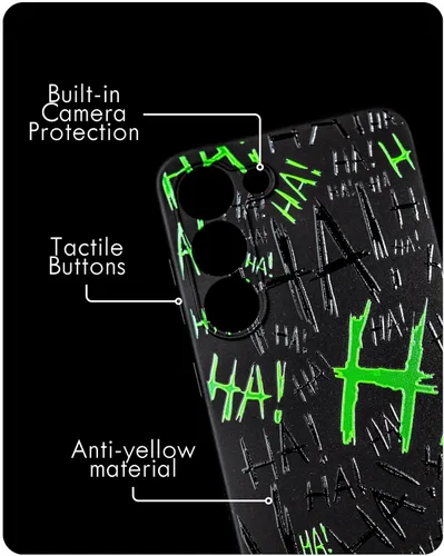 Vista 4 de SIMPLYMDRN Funda delgada para Samsung S23, diseño de Joker Haha, funda genial para hombre, funda de diseñador de villanos de superhéroes, delgada