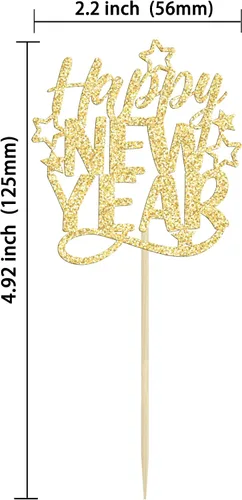 Vista 2 de 24 piezas de adornos para cupcakes de Feliz Año Nuevo 2026 de oro con purpurina, celebra el 2026, adornos de cupcakes para la víspera de Año Nuevo