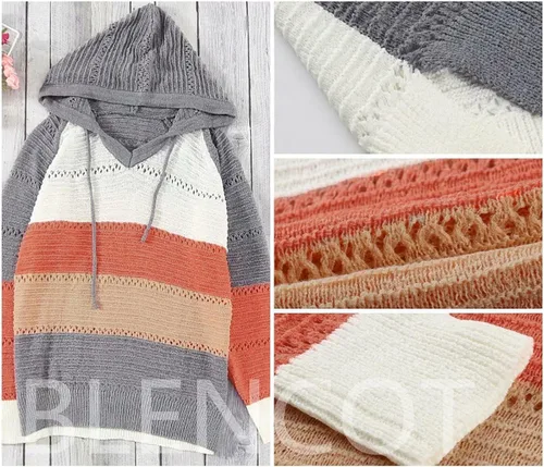 Vista 7 de BLENCOT - Suéteres con capucha bloque de color ligeros y cordón para mujer