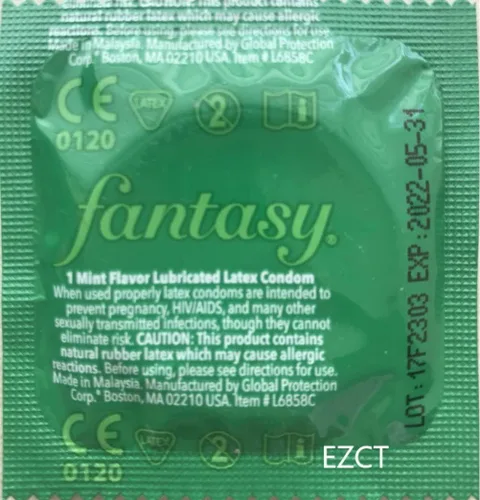 Vista 4 de Paquete de 72 condones con sabor a fantasía: variedad de sabores como vainilla, fresa, menta, uva, chocolate y plátano.