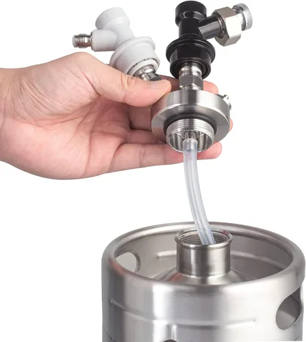 Vista 6 de TMCRAFT Mini dispensador de barriles, mini lanza de barril de acero inoxidable, conector de cerveza de ajuste rápido con manguera de cerveza de 50