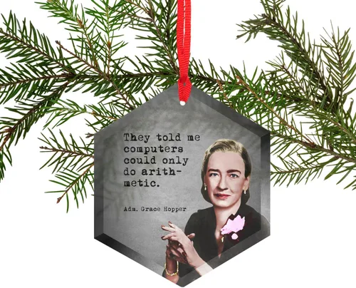 Vista 2 de Grace Hopper - Adorno navideño de cristal de científicos famosos