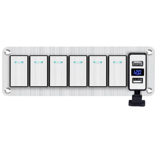 Vista 26 de Panel de interruptor basculante de aluminio de 2 vías, impermeable, precableado con retroiluminación azul, interruptor de palanca