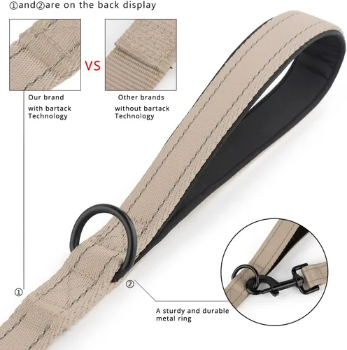 Vista 3 de Plutus Pet Correa de perro de doble asa, 4 pies de largo, para perros medianos y grandes Beige