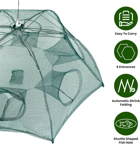 Vista 5 de Fishing Trap Net, Foldable Automatic Fishing Bait Net, Trap Crab Mesh Trap, Cast Dip Cage for Catching Small Bait Fish Crab Lobster Shrimp Minnow