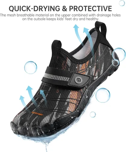 Vista 2 de SEEKWAY Zapatos de agua descalzos para niños, puntera ancha y zapatos de arena de secado rápido para niños pequeños para senderismo, natación
