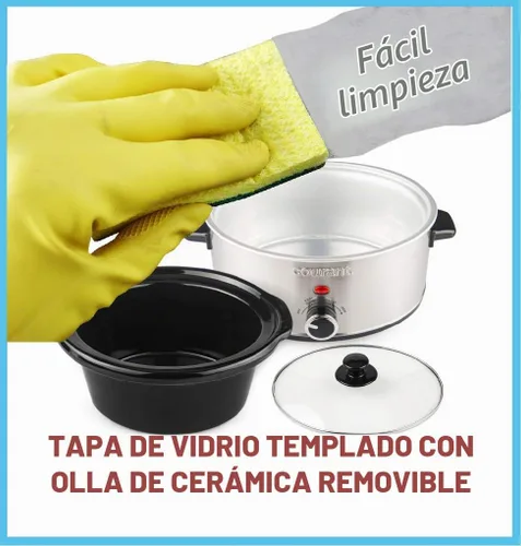 Vista 6 de Courant Ovalada olla de cocción lenta con opciones fáciles de 3.5 cuartos de galón, apto para lavavajillas, acero inoxidable