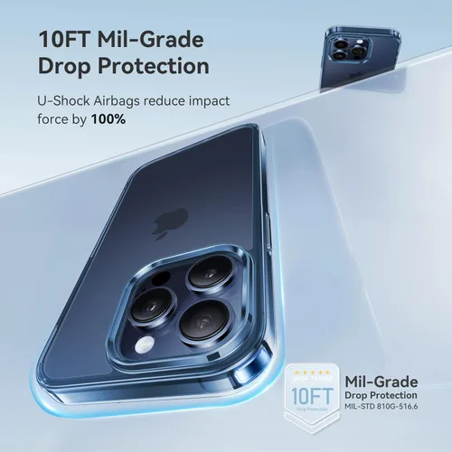 Vista 3 de CASEKOO Funda azul para iPhone 15 Pro Max, tecnología nunca amarilla, protección de grado militar de 10 pies, funda delgada transparente