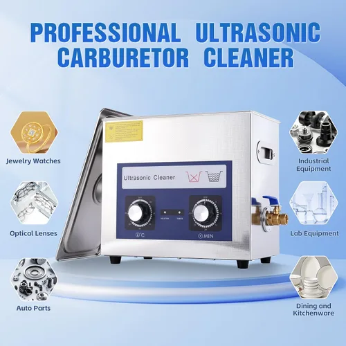 Vista 2 de Máquina limpiadora ultrasónica de 6.5 L con temporizador de calentador, lavadora ultrasónica de acero inoxidable de 180 W, 40 KHz Sonic Jewelry