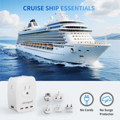 Vista 9 de Adaptador de viaje universal GaN de 45 W, adaptador de corriente internacional 7 en 1 de 2000 W con 3 USB-C (45 W PD)/2 USB-A/2 CA, enchufe mundial
