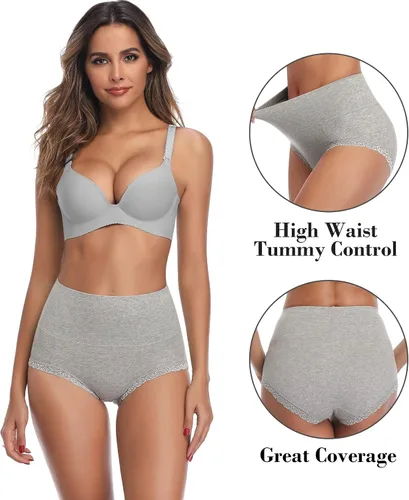 Vista 3 de ANNYISON Ropa interior para mujer, cintura alta, cobertura completa, calzones coloridos de algodón para mujer