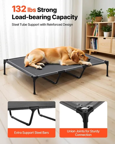 Vista 3 de VEVOR Cama elevada para perros grandes, catre elevado portátil con marco de metal de acero y malla Teslin transpirable, cama hamaca elevada