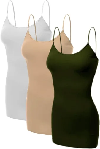 Vista 209 de Emmalise Camisola larga casual básica para mujer, con tirantes ajustables, top en capas