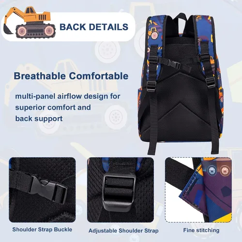 Vista 5 de Mochila escolar para niños con lonchera para niños, jardín de infantes, mochila escolar para preescolar y jardín de infantes, Tractor Azul Marino