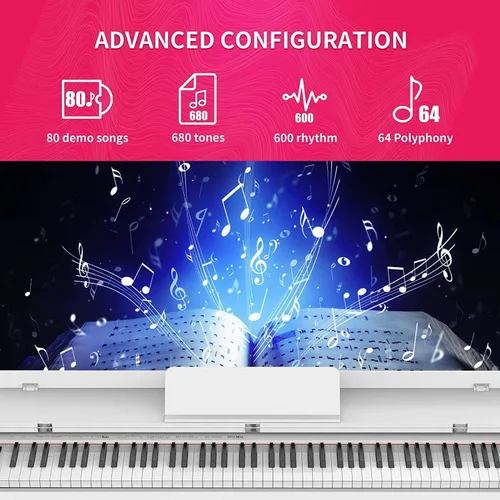 Vista 2 de Ajuste de piano digital con peso de 88 teclas, piano vertical eléctrico de 3 pedales, pantalla LCD, adaptador multifuncional de tamaño completo