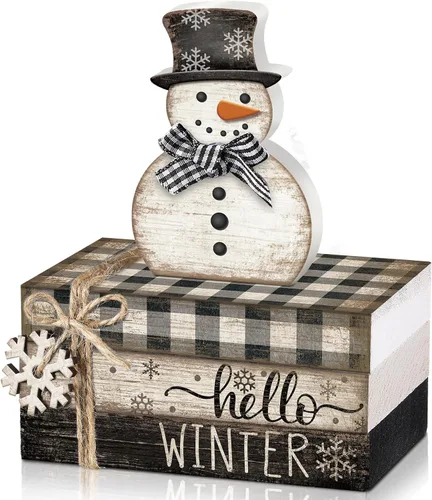Vista 20 de 4 piezas de decoración de mesa de invierno con copos de nieve, decoración de bandeja escalonada de deseos cálidos, decoración de centro de mesa