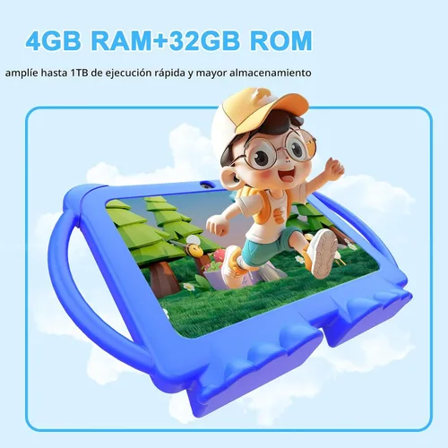 Vista 5 de HOTTABLET Tableta para niños de 7 pulgadas, Android 12, 4 GB de RAM, 32 GB de ROM, expansión de 512 GB, con control parental, WiFi, Bluetooth