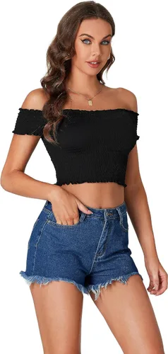 Vista 3 de Umenlele Blusa sexy de manga corta con hombros descubiertos para mujer