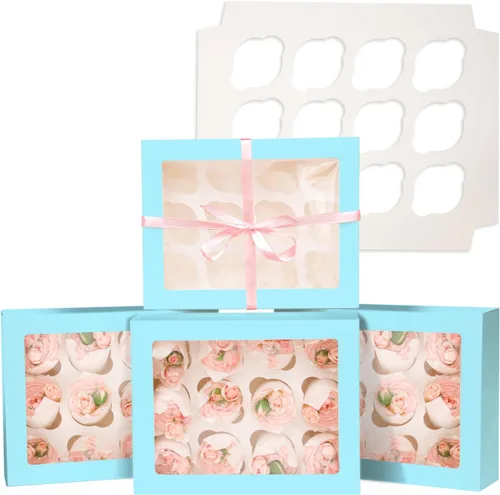 Vista 16 de Bakepacker Contenedores para 12 Cupcakes 10-Paquetes Caja de Cupcakes Roland Transportador de Cupcakes, 12 Cajas para Cupcakes con Ventana