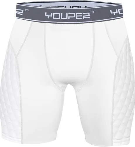 Vista 5 de Youper - Pantalones cortos acolchados deslizantes de compresión Elite para adultos con bolsillo para copa para béisbol, fútbol