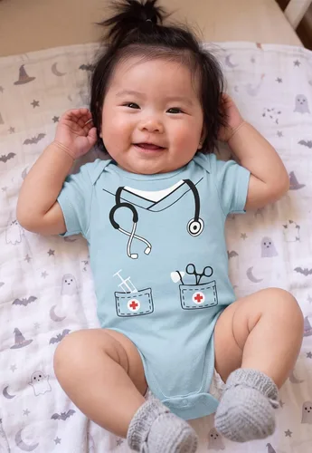 Vista 3 de Tstars Baby Doctor Enfermera Body Infantil Halloween Scrubs Niño Niña Aguamarina