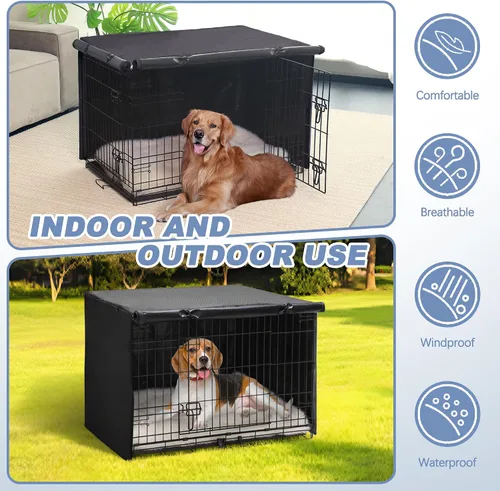 Vista 5 de Akinerri - Funda impermeable para jaula de perro, doble puerta, 24 pulgadas Cubierta resistente para jaula de perro para interior/exterior