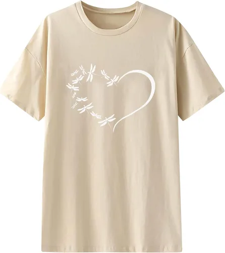 Vista 4 de Tops para Mujer Elegante Verano Mangas caídas Camiseta con Estampado Libélula Camiseta Cuello Redondo Camisa holgada